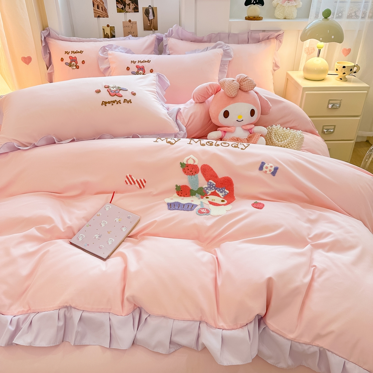 博雅 2025春夏新款毛巾绣三丽鸥水洗棉花边四件套正版授权 毛巾绣-蛋糕美乐蒂