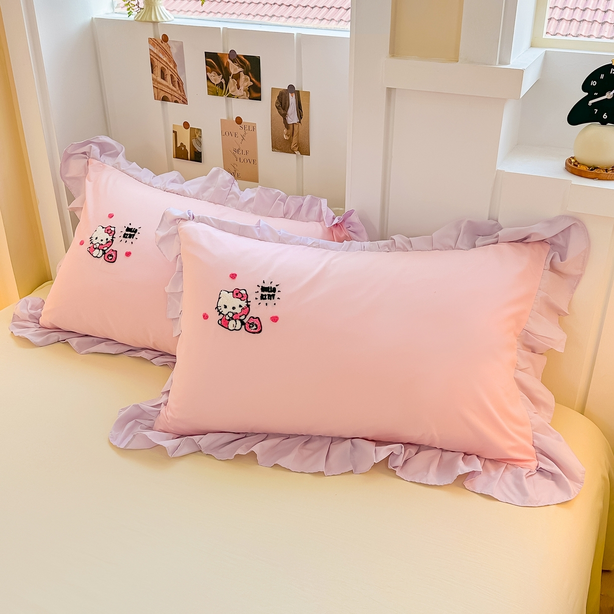 91家纺网 家纺一手货源 找家纺 博雅 2025春夏新款毛巾绣三丽鸥水洗棉花边四件套正版授权 毛巾绣-电话KT猫