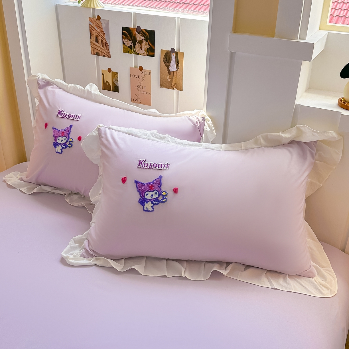 91家纺网 家纺一手货源 找家纺 博雅 2025春夏新款毛巾绣三丽鸥水洗棉花边四件套正版授权 毛巾绣-多彩库洛米