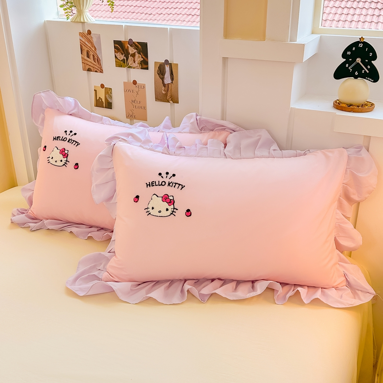 91家纺网 家纺一手货源 找家纺 博雅 2025春夏新款毛巾绣三丽鸥水洗棉花边四件套正版授权 毛巾绣-甜美KT猫