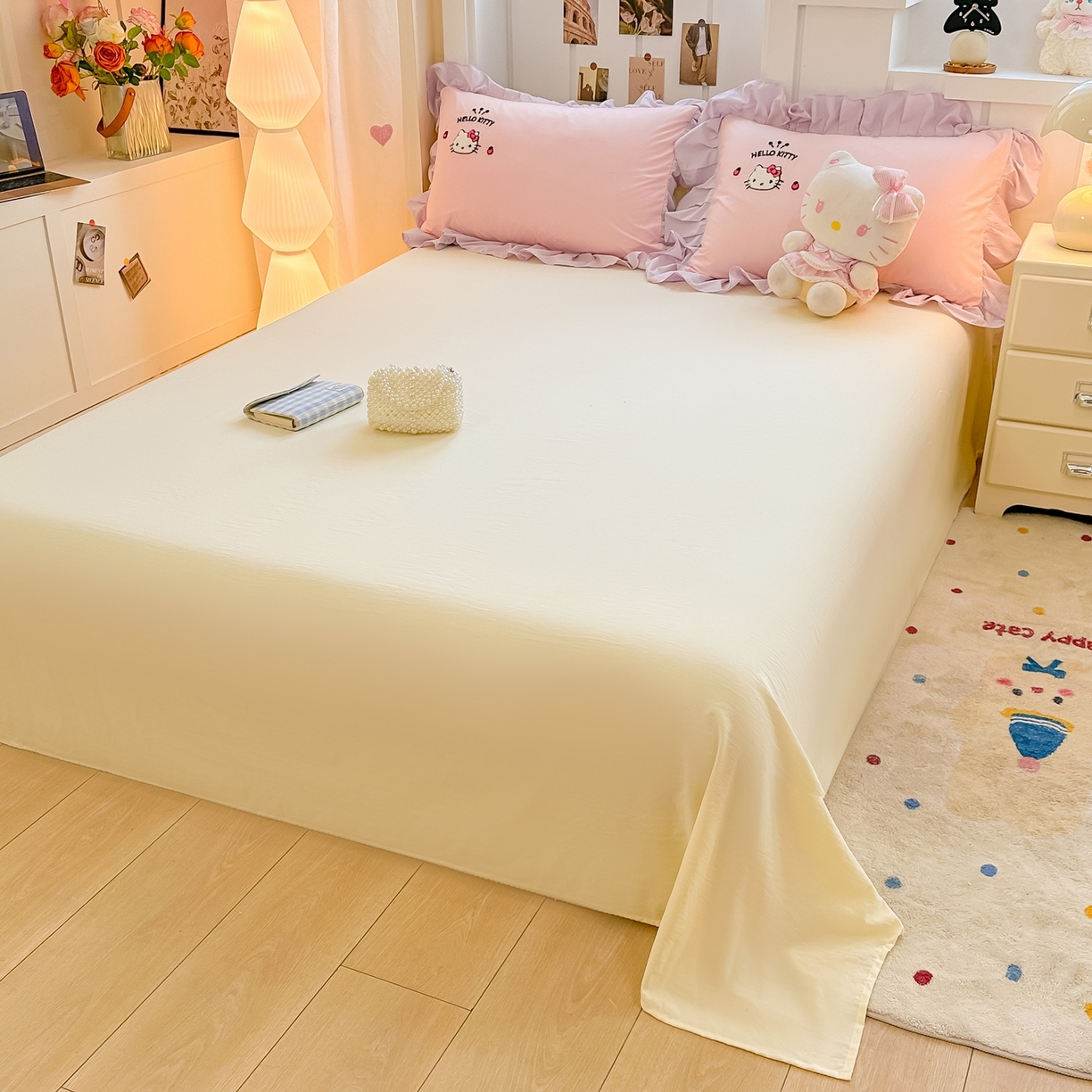 91家纺网 家纺一手货源 找家纺 博雅 2025春夏新款毛巾绣三丽鸥水洗棉花边四件套正版授权 毛巾绣-甜美KT猫