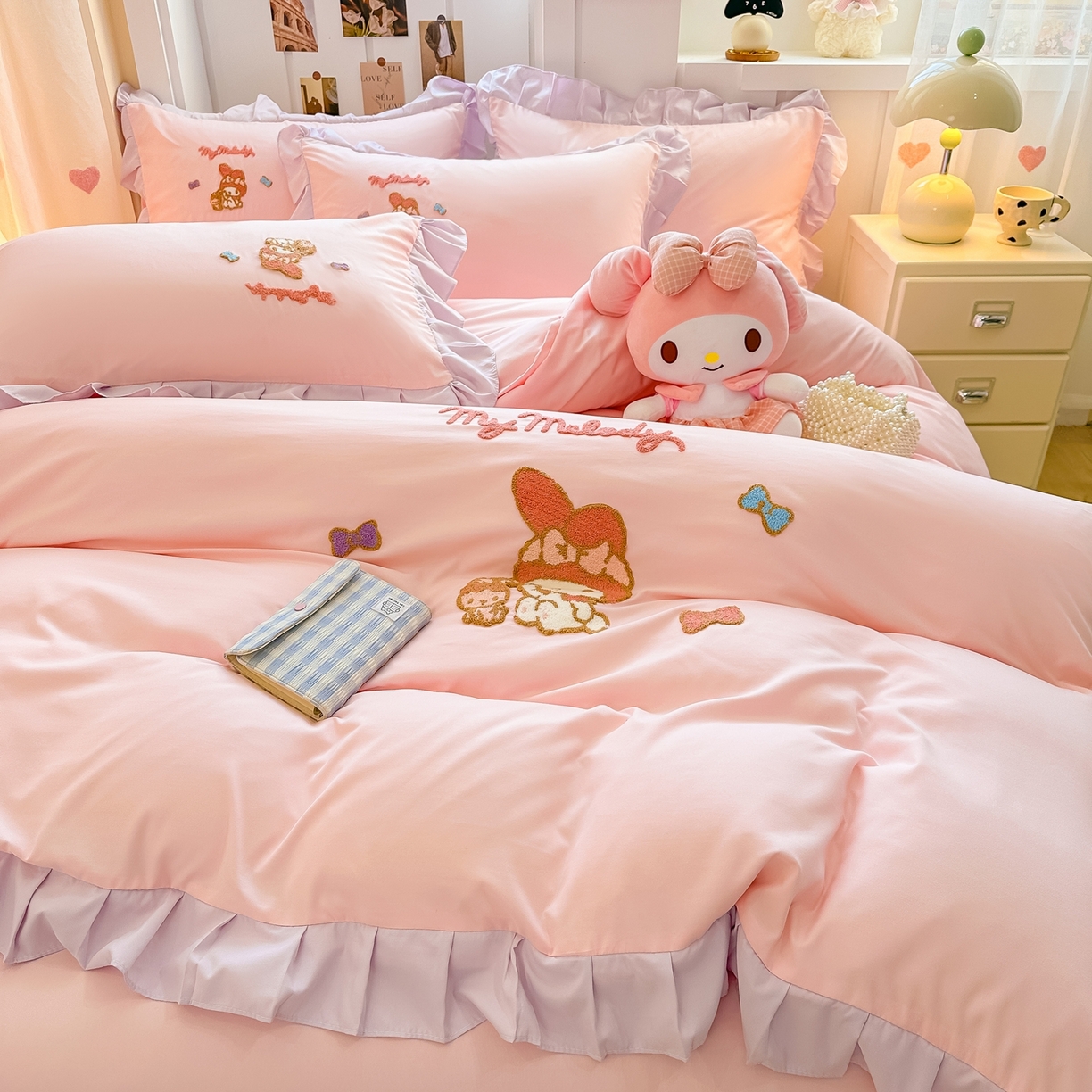 博雅 2025春夏新款毛巾绣三丽鸥水洗棉花边四件套正版授权 毛巾绣-小兔美乐蒂