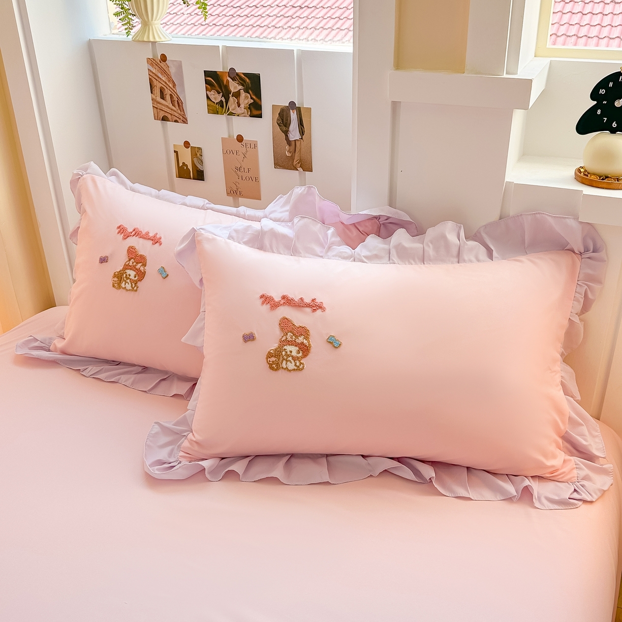 91家纺网 家纺一手货源 找家纺 博雅 2025春夏新款毛巾绣三丽鸥水洗棉花边四件套正版授权 毛巾绣-小兔美乐蒂