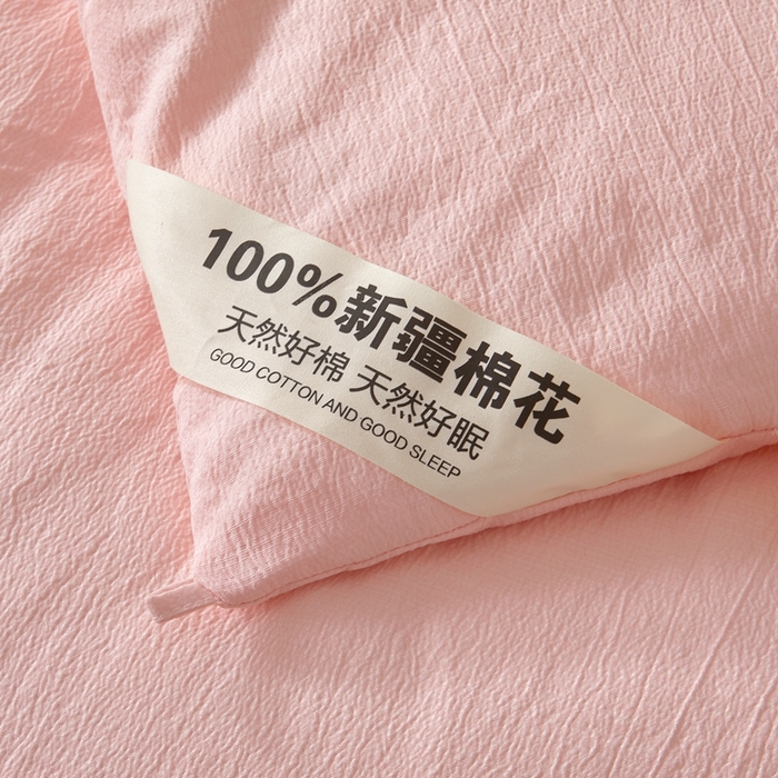 91家纺网 家纺一手货源 找家纺 森璐家纺 2025新款水洗棉皱皱纱新疆棉花被 新疆棉-粉色
