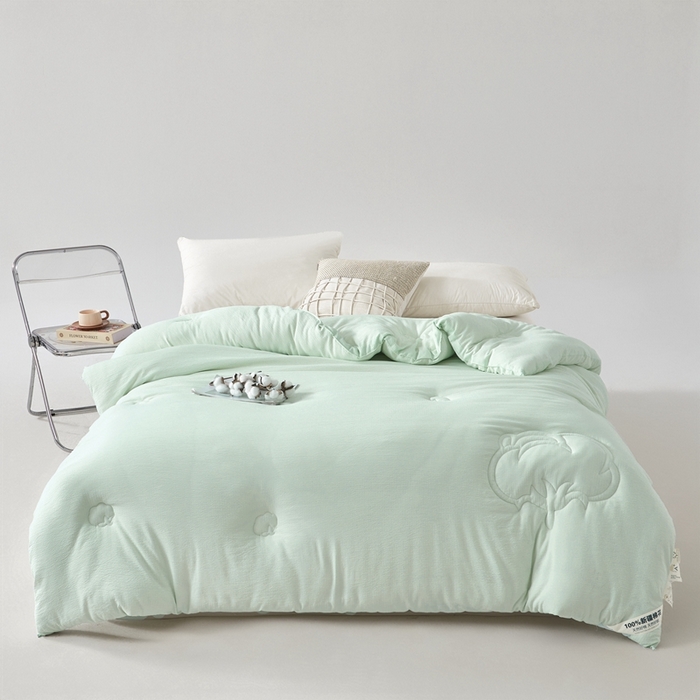 91家纺网 家纺一手货源 找家纺 森璐家纺 2025新款水洗棉皱皱纱新疆棉花被 新疆棉-艾绿