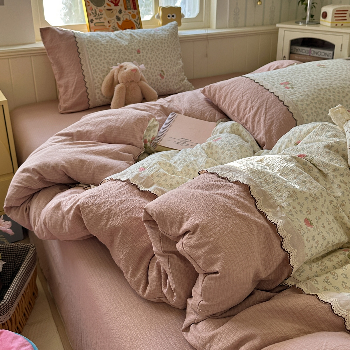 91家纺网 家纺一手货源 找家纺 （总）水墨江南 2025新款云感皱皱纱全棉花边四件套场景一