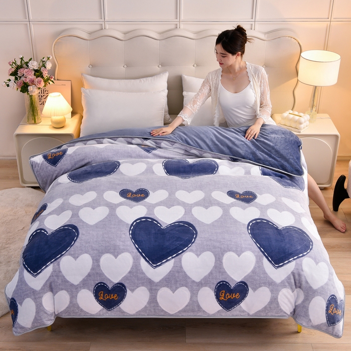 绒宴2025新230克特厚款印花牛奶绒单被套法莱绒金貂被套单件 爱心派对