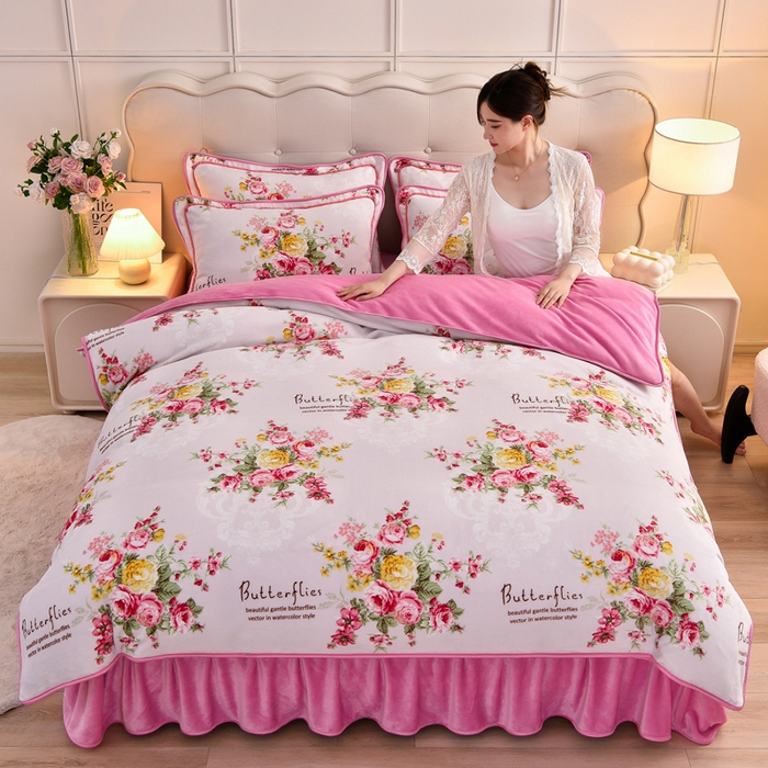 91家纺网 家纺一手货源 找家纺 绒宴2025新230克特厚款印花牛奶绒单被套法莱绒金貂被套单件 暗香