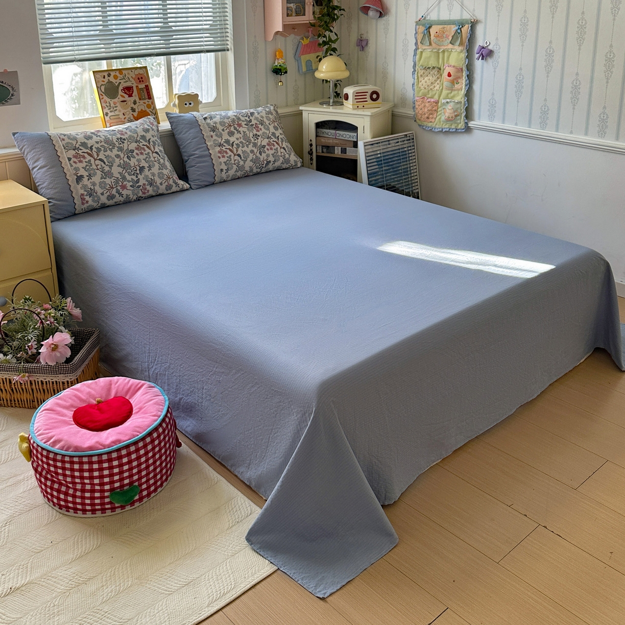 91家纺网 家纺一手货源 找家纺 水墨江南 2025新款云感皱皱纱全棉花边四件套场景一 花边款-繁花