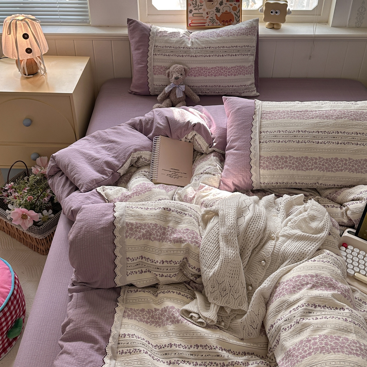 水墨江南 2025新款云感皱皱纱全棉花边四件套场景一 花边款-花序