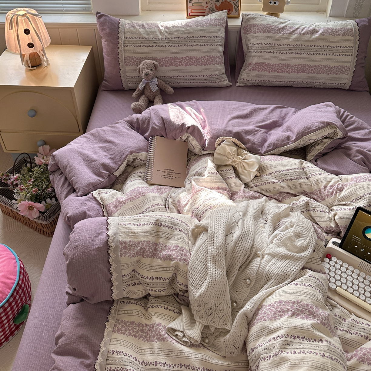 91家纺网 家纺一手货源 找家纺 水墨江南 2025新款云感皱皱纱全棉花边四件套场景一 花边款-花序