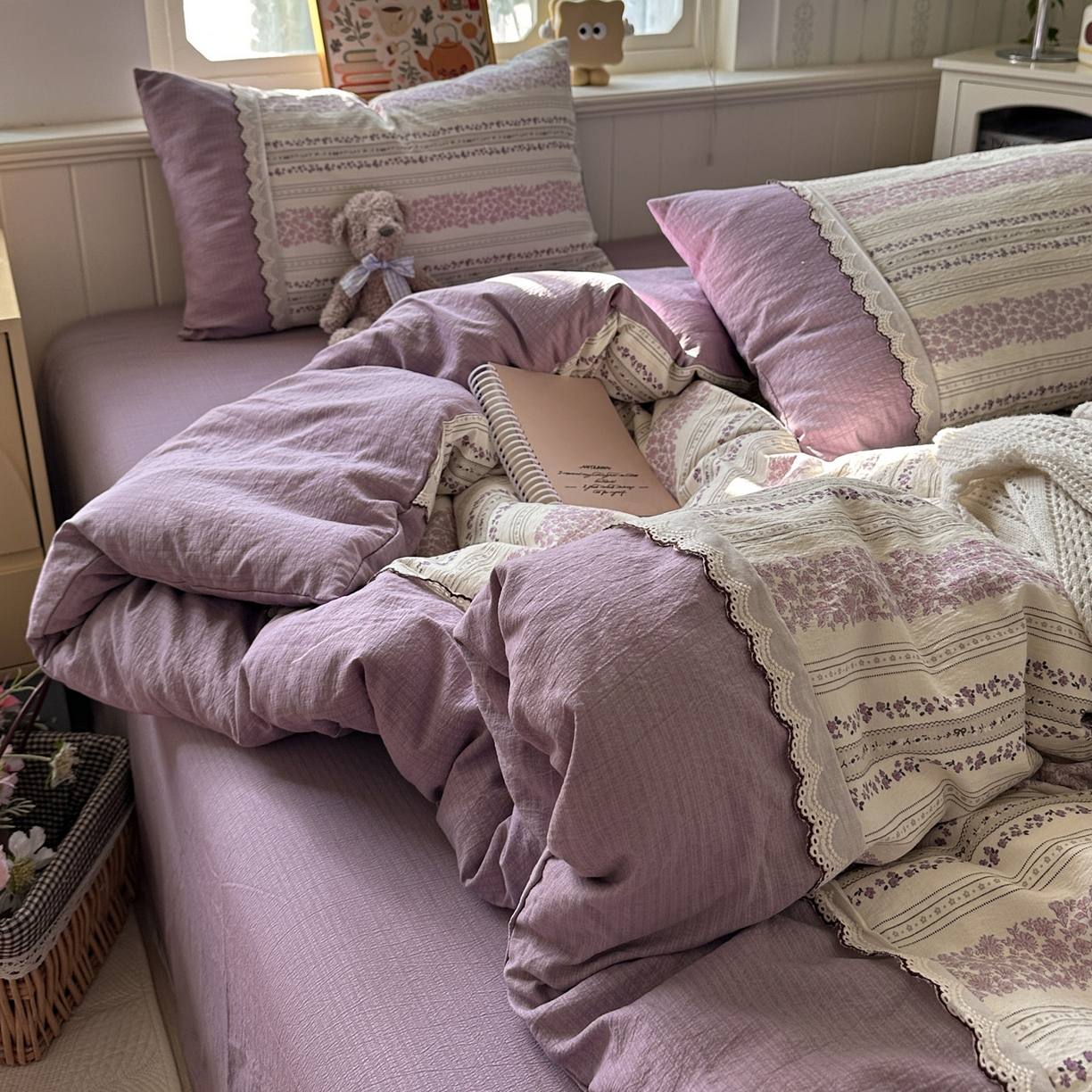 91家纺网 家纺一手货源 找家纺 水墨江南 2025新款云感皱皱纱全棉花边四件套场景一 花边款-花序