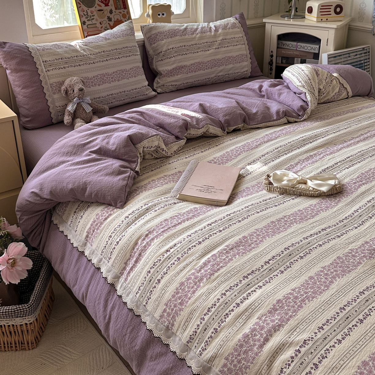 91家纺网 家纺一手货源 找家纺 水墨江南 2025新款云感皱皱纱全棉花边四件套场景一 花边款-花序