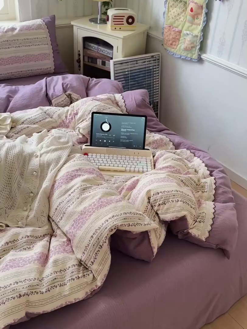 91家纺网 家纺一手货源 找家纺 水墨江南 2025新款云感皱皱纱全棉花边四件套场景一 花边款-花序