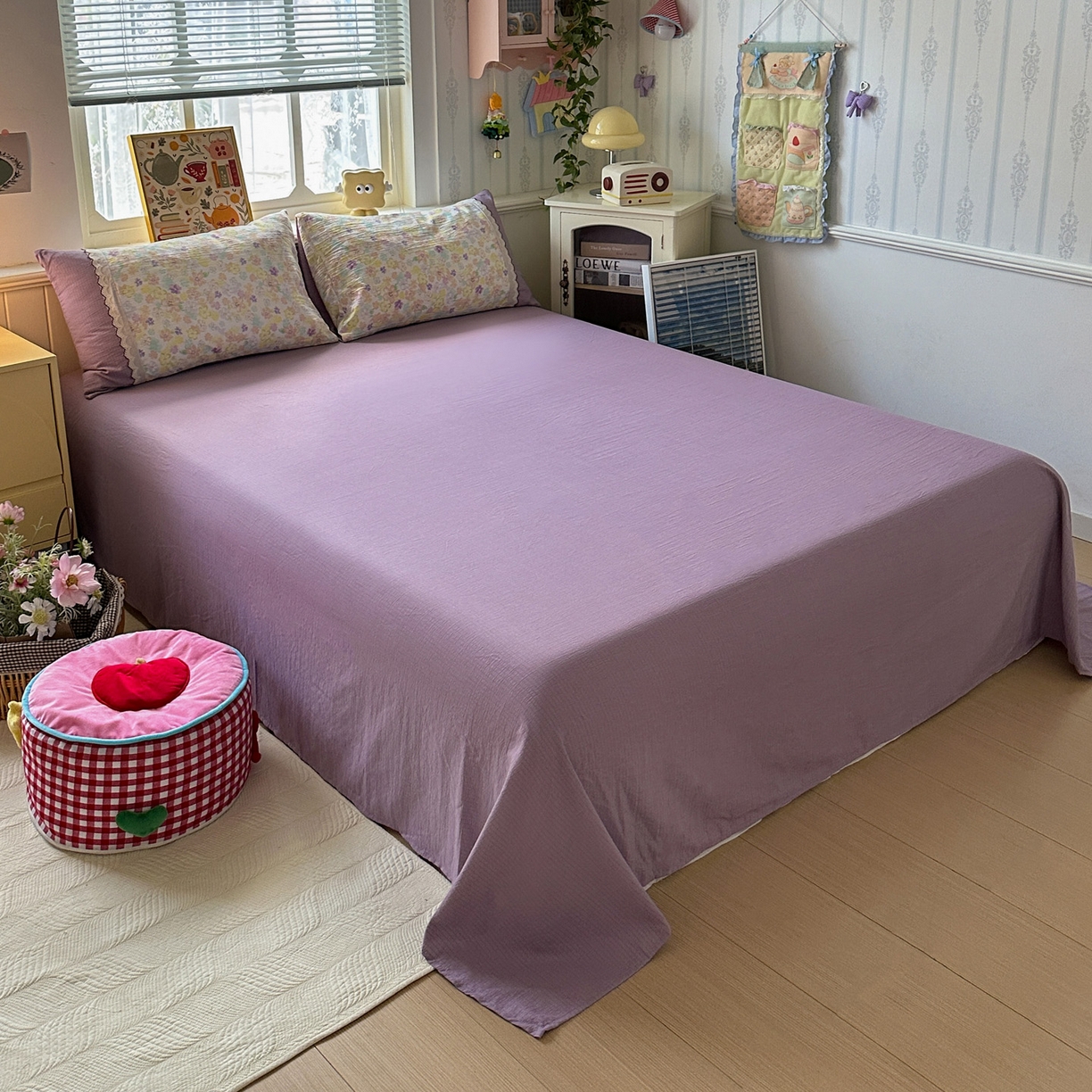 91家纺网 家纺一手货源 找家纺 水墨江南 2025新款云感皱皱纱全棉花边四件套场景一 花边款-花雨