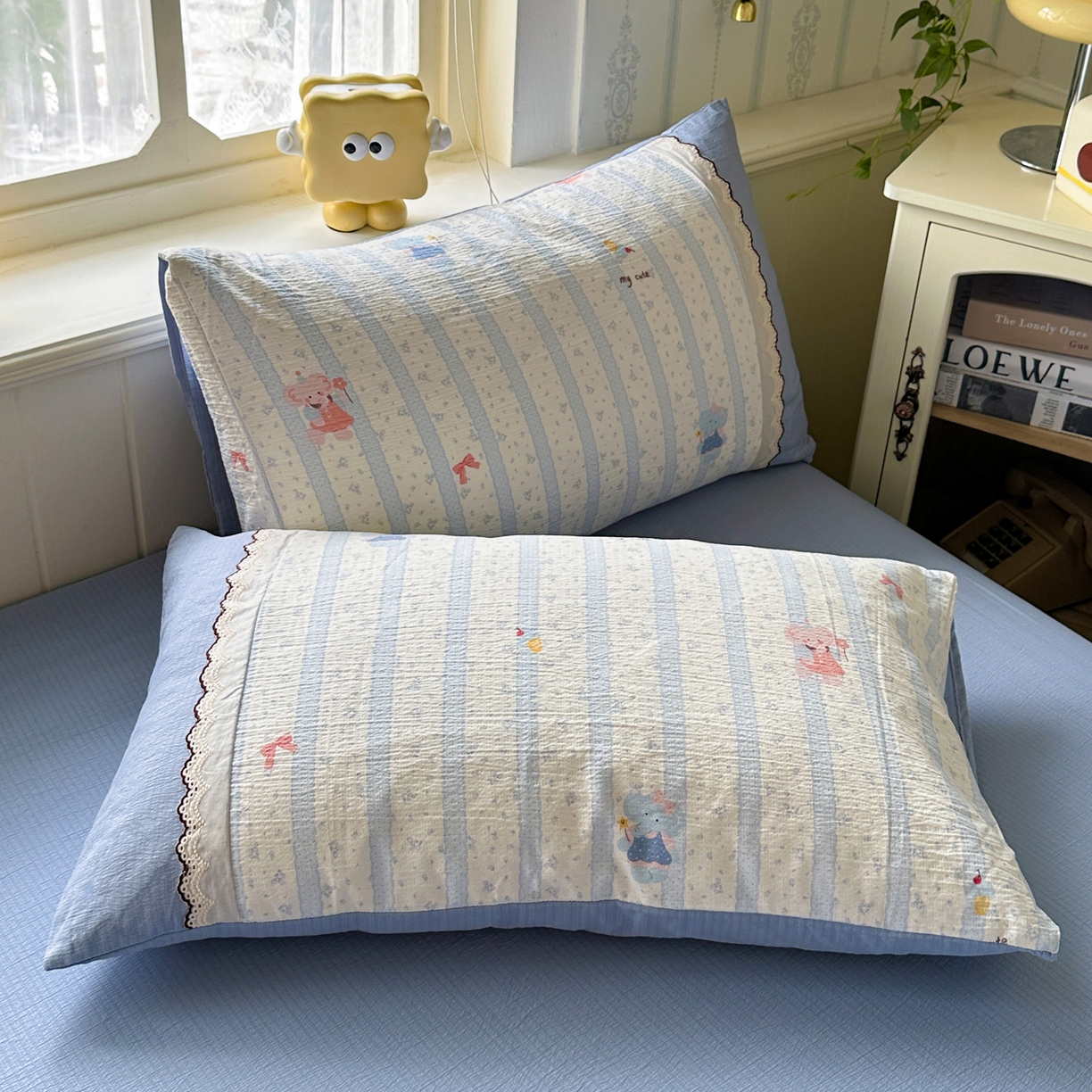 91家纺网 家纺一手货源 找家纺 水墨江南 2025新款云感皱皱纱全棉花边四件套场景一 花边款-绒绒象