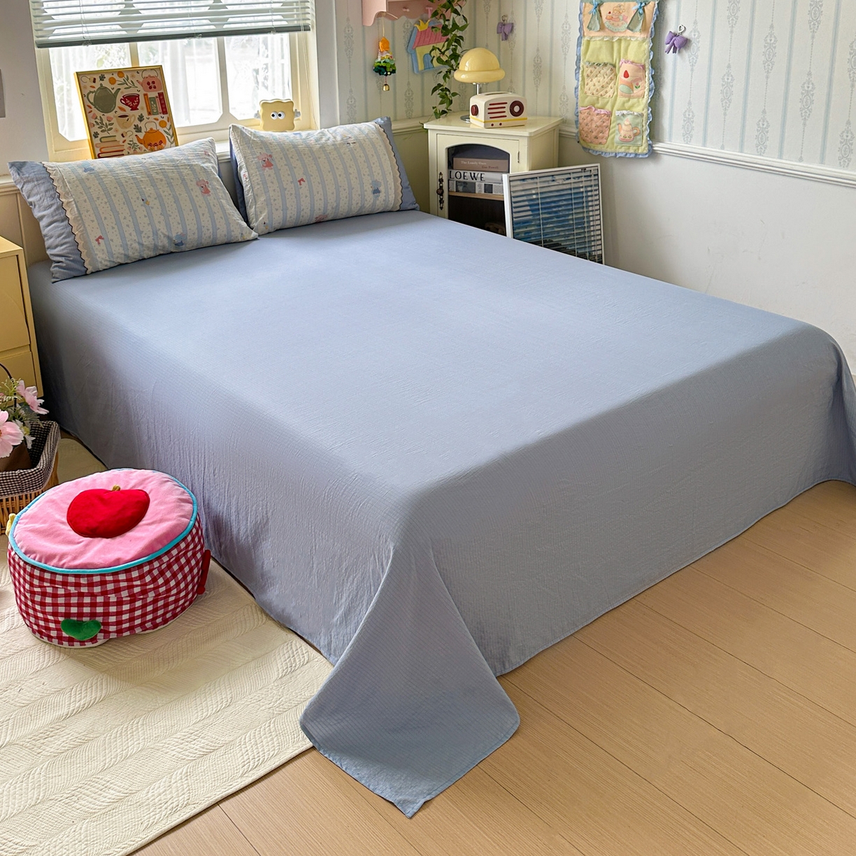 91家纺网 家纺一手货源 找家纺 水墨江南 2025新款云感皱皱纱全棉花边四件套场景一 花边款-绒绒象