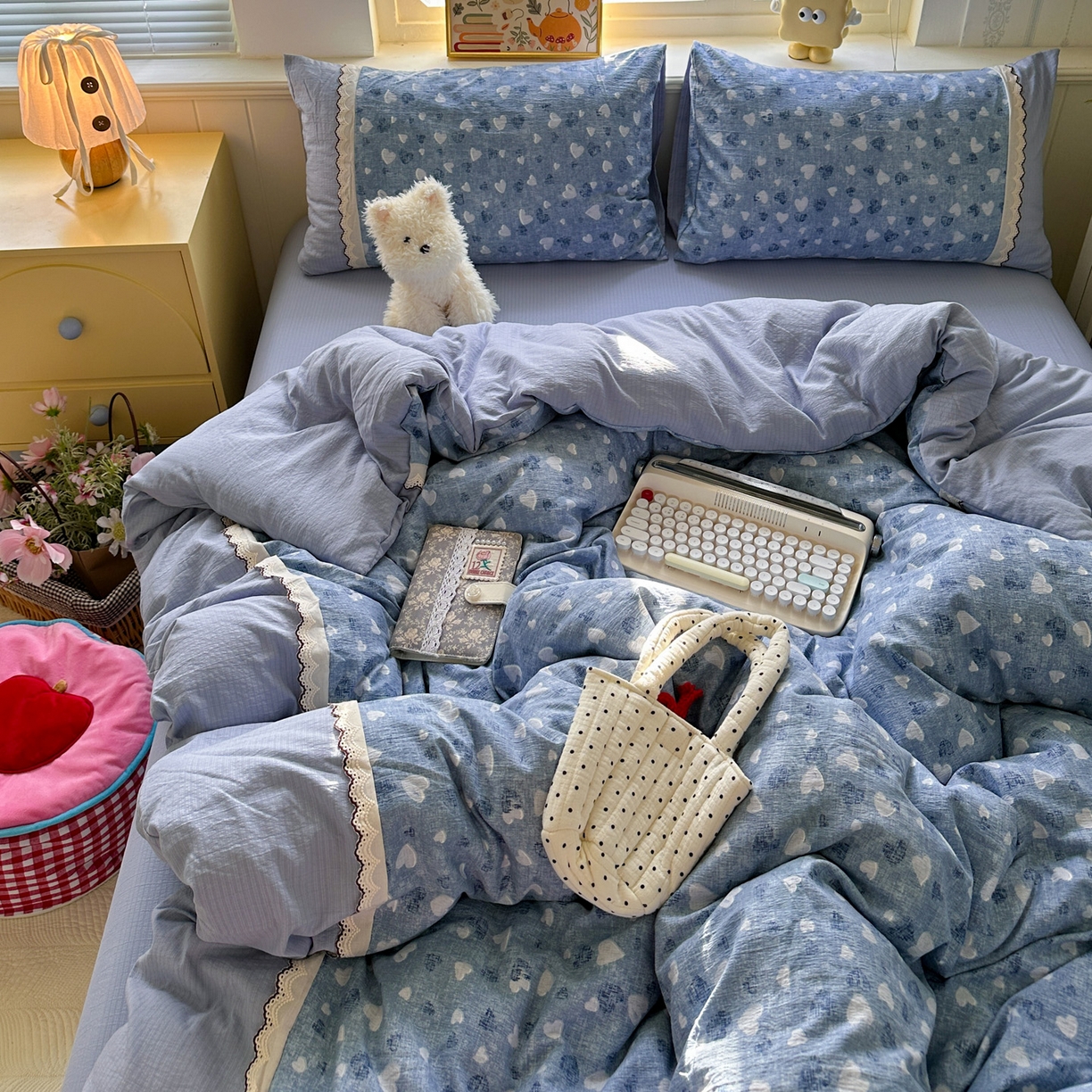 水墨江南 2025新款云感皱皱纱全棉花边四件套场景一 花边款-小确幸