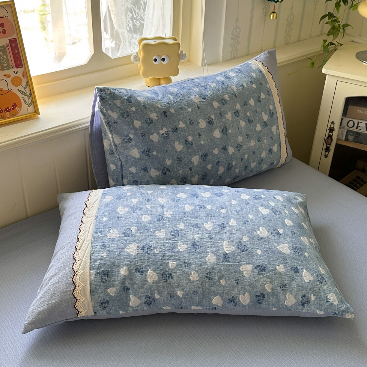 91家纺网 家纺一手货源 找家纺 水墨江南 2025新款云感皱皱纱全棉花边四件套场景一 花边款-小确幸