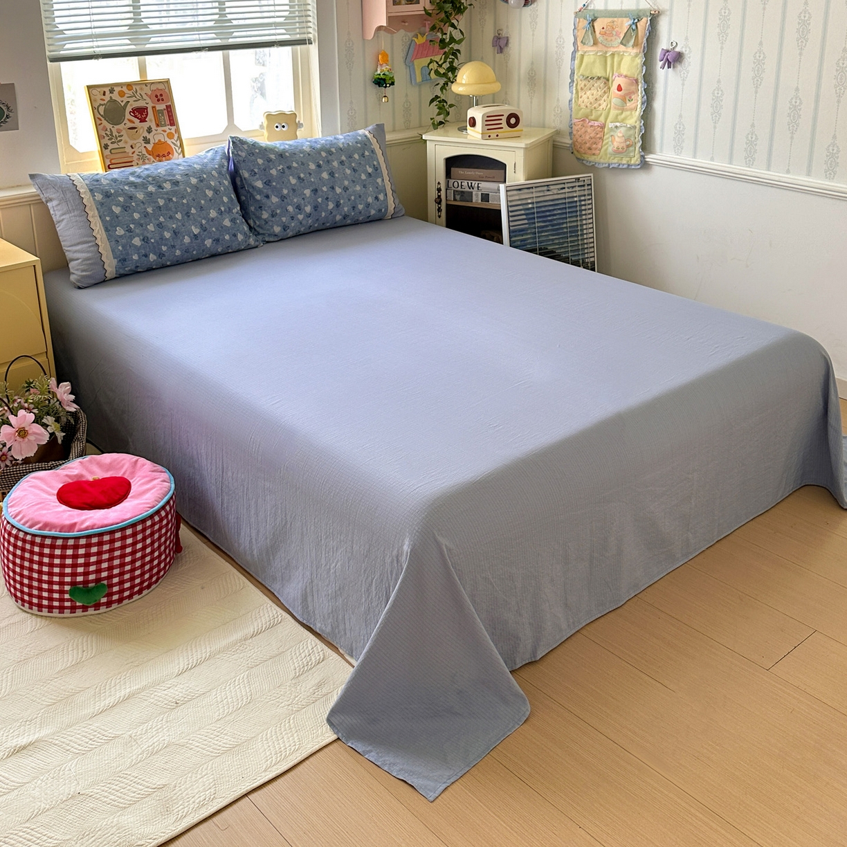 91家纺网 家纺一手货源 找家纺 水墨江南 2025新款云感皱皱纱全棉花边四件套场景一 花边款-小确幸