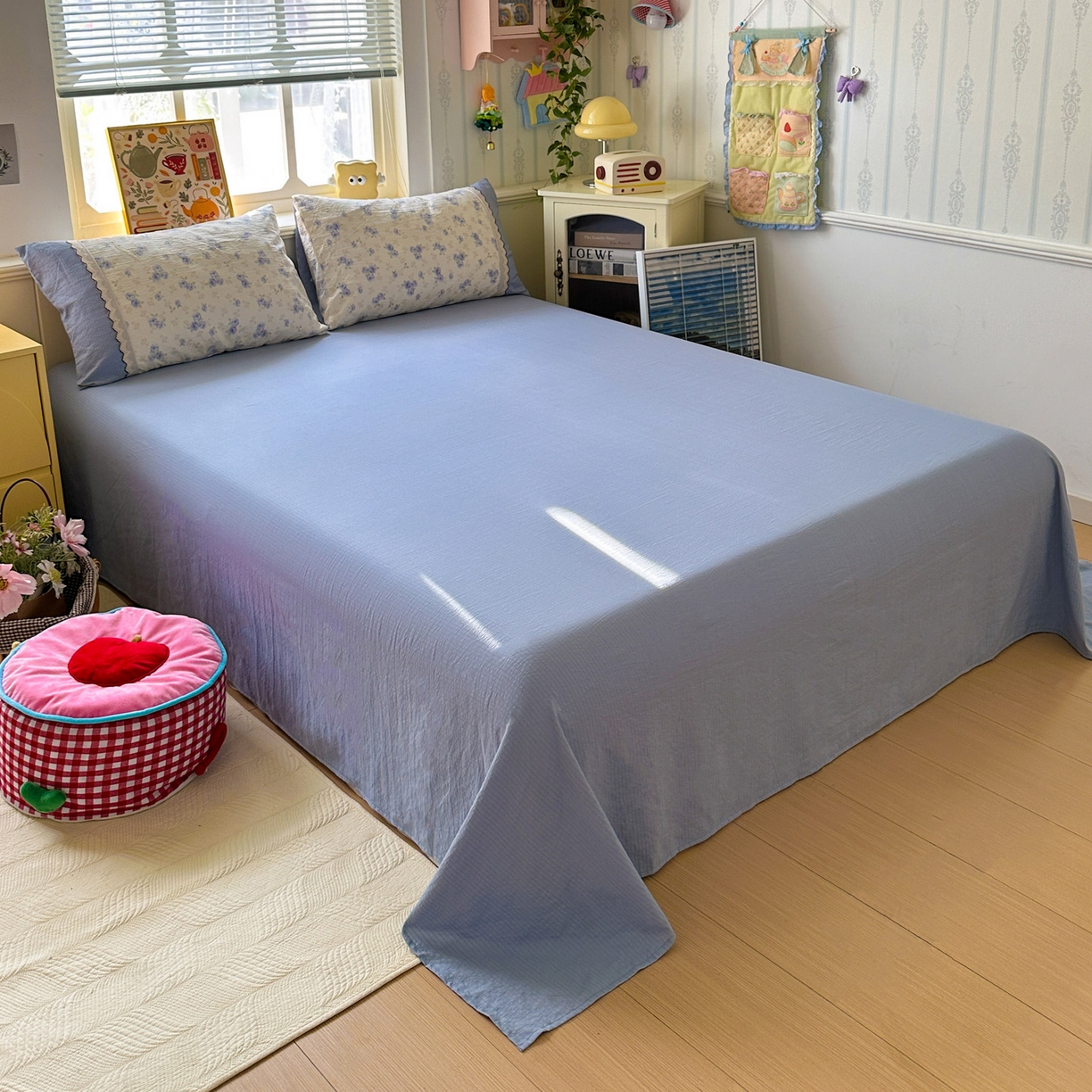 91家纺网 家纺一手货源 找家纺 水墨江南 2025新款云感皱皱纱全棉花边四件套场景一 花边款-幽香