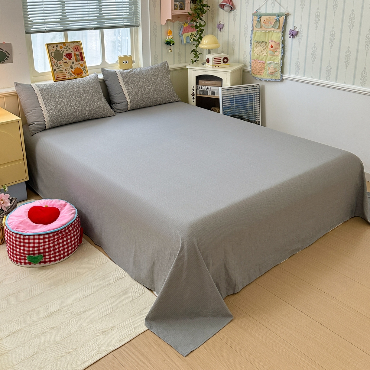 91家纺网 家纺一手货源 找家纺 水墨江南 2025新款云感皱皱纱全棉花边四件套场景一 花边款-枝蔓