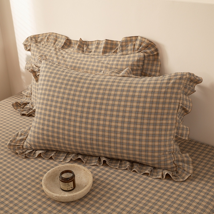 91家纺网 家纺一手货源 找家纺 （总）依蔓羽 2026新款全棉纯棉色织水洗米床裙三件套单品床裙单件床裙