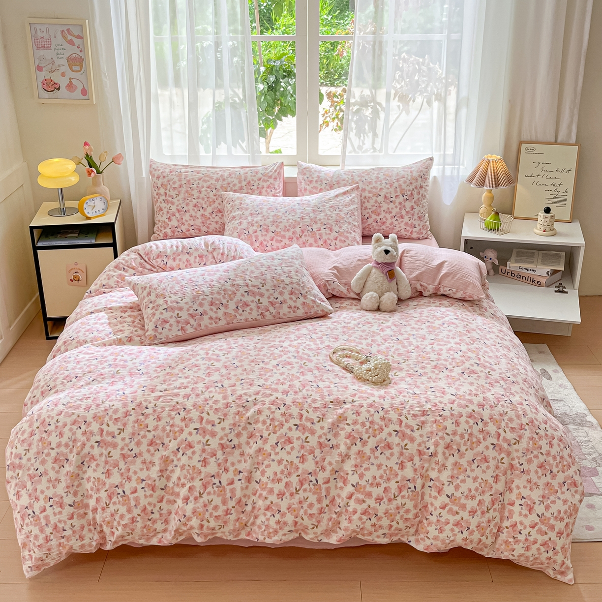 91家纺网 家纺一手货源 找家纺 （总）格真 2025秋冬新款110克高克重提花加厚皱皱纱双层纱四件套双面印花