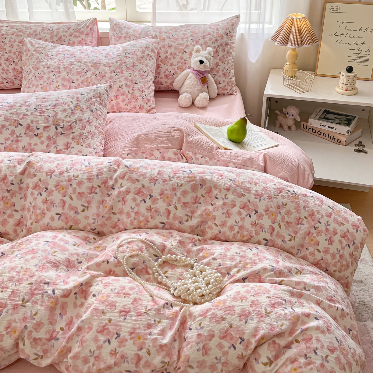 91家纺网 家纺一手货源 找家纺 （总）格真 2025秋冬新款110克高克重提花加厚皱皱纱双层纱四件套双面印花