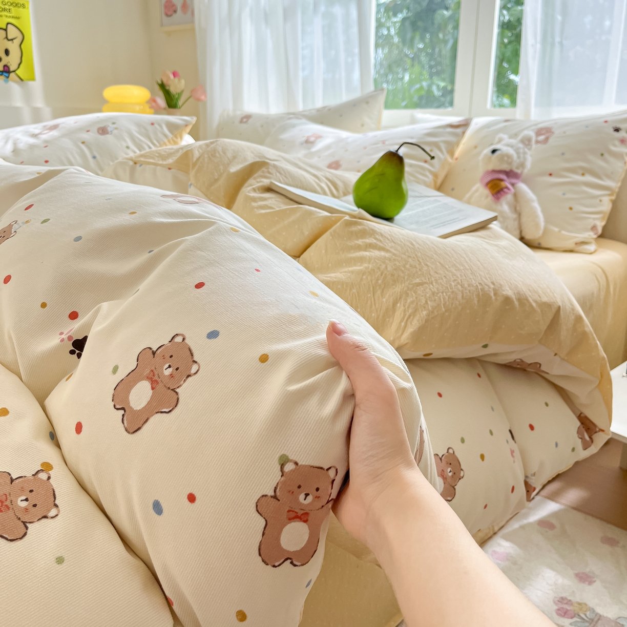 91家纺网 家纺一手货源 找家纺 （总）格真 2025秋冬新款110克高克重提花加厚皱皱纱双层纱四件套双面印花