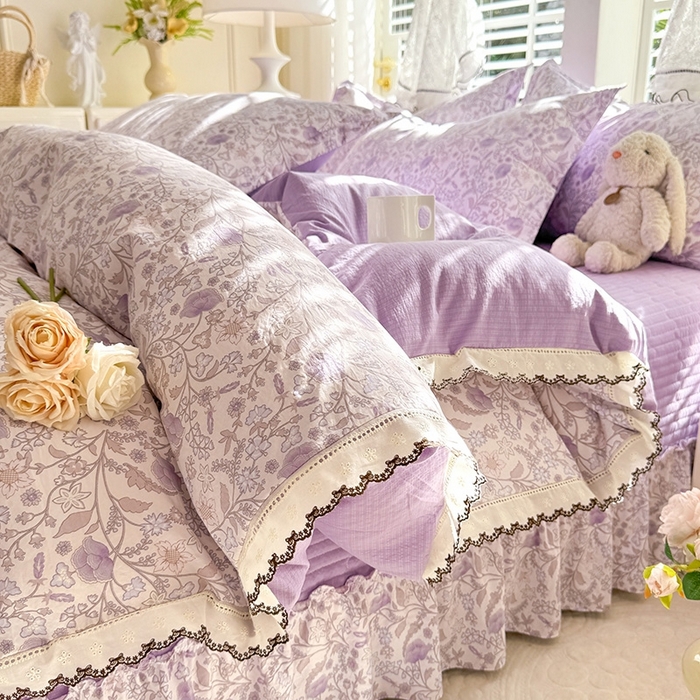 91家纺网 家纺一手货源 找家纺 （总）韩约家纺 2025新款全棉纯棉镂空双色刺绣花边法式床盖款棉麻四件套