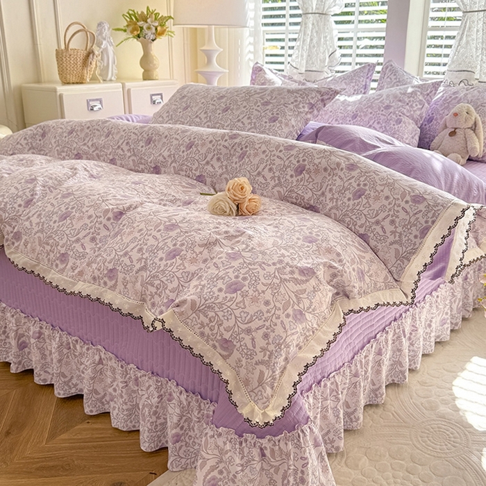 91家纺网 家纺一手货源 找家纺 （总）韩约家纺 2025新款全棉纯棉镂空双色刺绣花边法式床盖款棉麻四件套