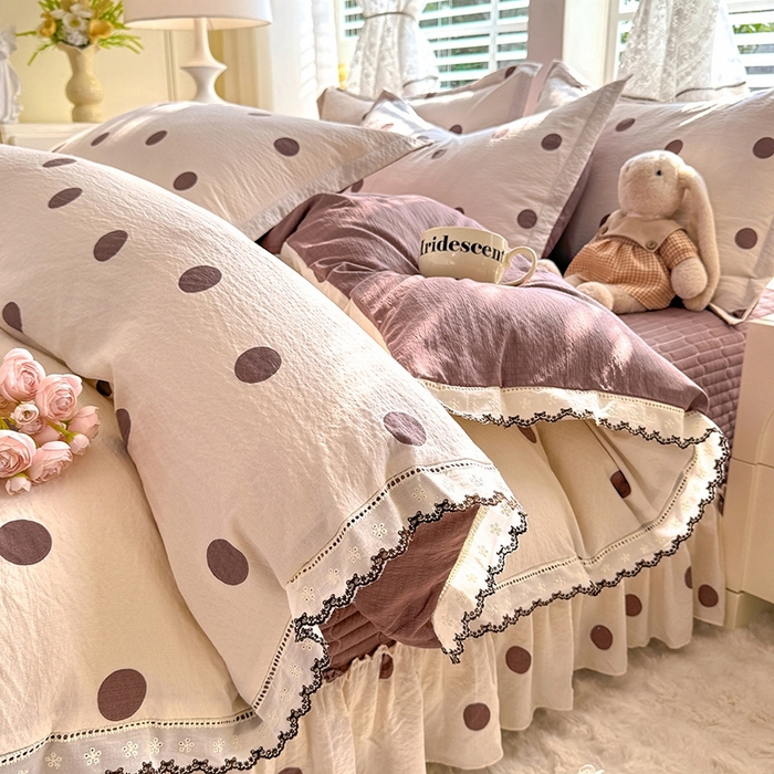 91家纺网 家纺一手货源 找家纺 （总）韩约家纺 2025新款全棉纯棉镂空双色刺绣花边法式床盖款棉麻四件套