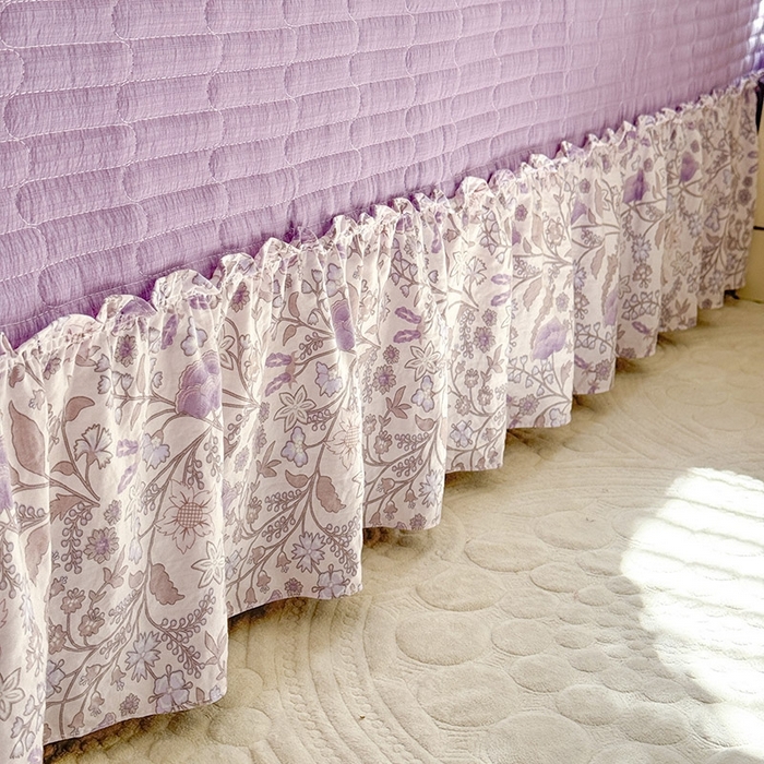 91家纺网 家纺一手货源 找家纺 韩约家纺 2025新款全棉纯棉镂空双色刺绣花边法式床盖款棉麻四件套 若彩