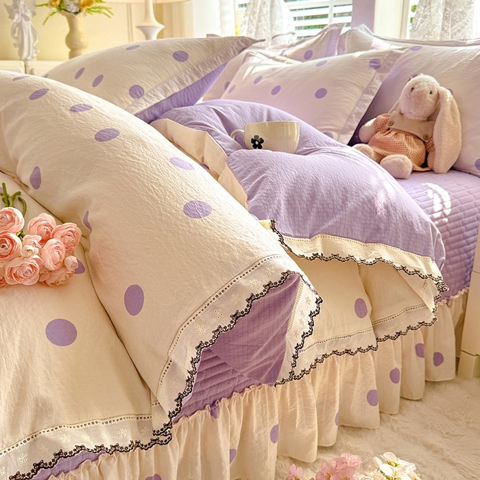 91家纺网 家纺一手货源 找家纺 （总）韩约家纺 2025新款全棉纯棉镂空双色刺绣花边法式床盖款棉麻四件套