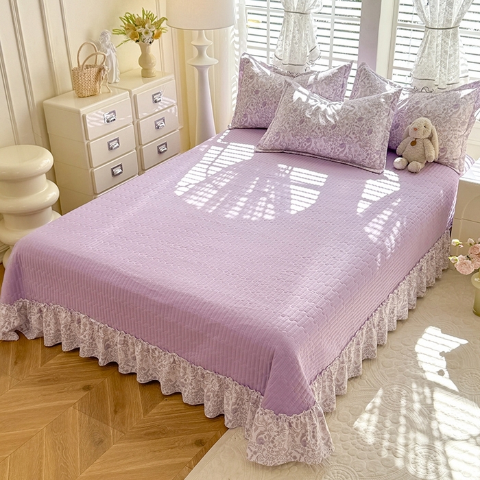 91家纺网 家纺一手货源 找家纺 （总）韩约家纺 2025新款全棉纯棉镂空双色刺绣花边法式床盖款棉麻四件套