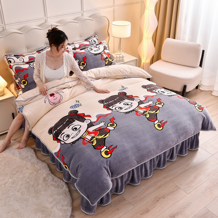 91家纺网 家纺一手货源 找家纺 绒宴2025新230克特厚款印花牛奶绒单被套法莱绒金貂被套单件 哪吒