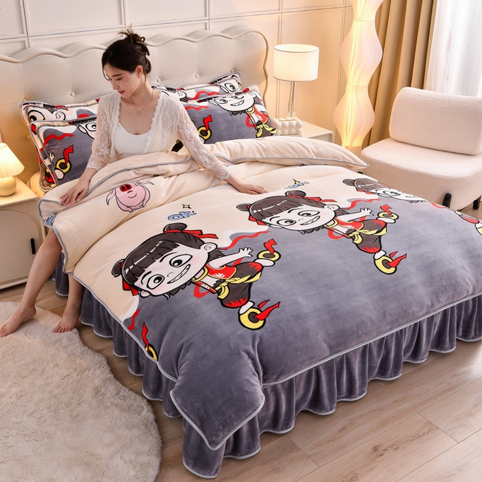 91家纺网 家纺一手货源 找家纺 绒宴2025新230克特厚款印花牛奶绒单被套法莱绒金貂被套单件 哪吒