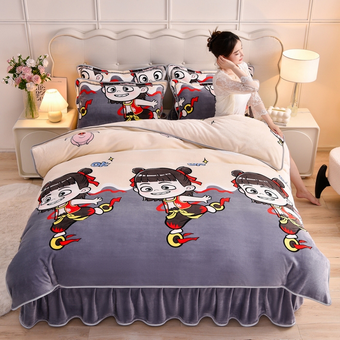91家纺网 家纺一手货源 找家纺 绒宴2025新230克特厚款印花牛奶绒单被套法莱绒金貂被套单件 哪吒