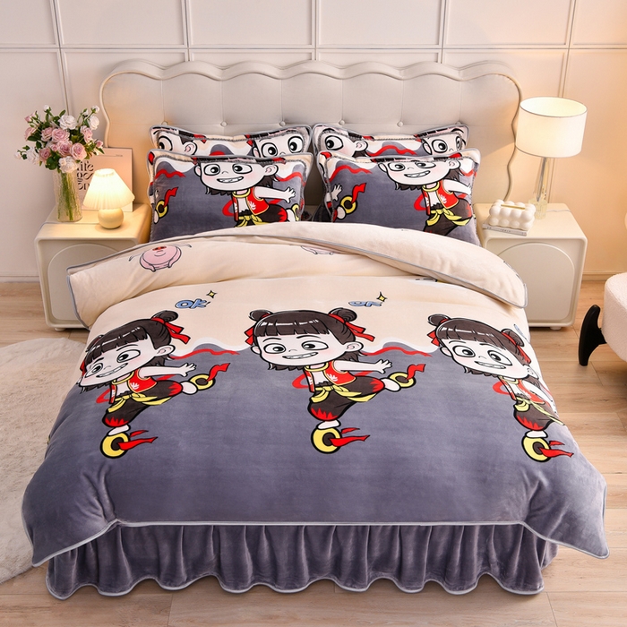 91家纺网 家纺一手货源 找家纺 绒宴2025新230克特厚款印花牛奶绒单被套法莱绒金貂被套单件 哪吒