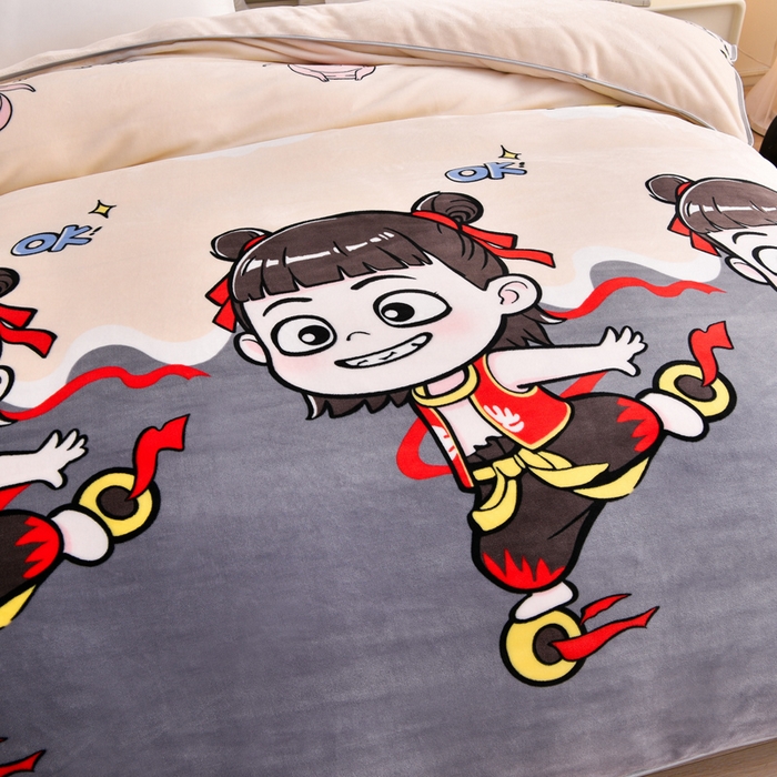 91家纺网 家纺一手货源 找家纺 绒宴2025新230克特厚款印花牛奶绒单被套法莱绒金貂被套单件 哪吒