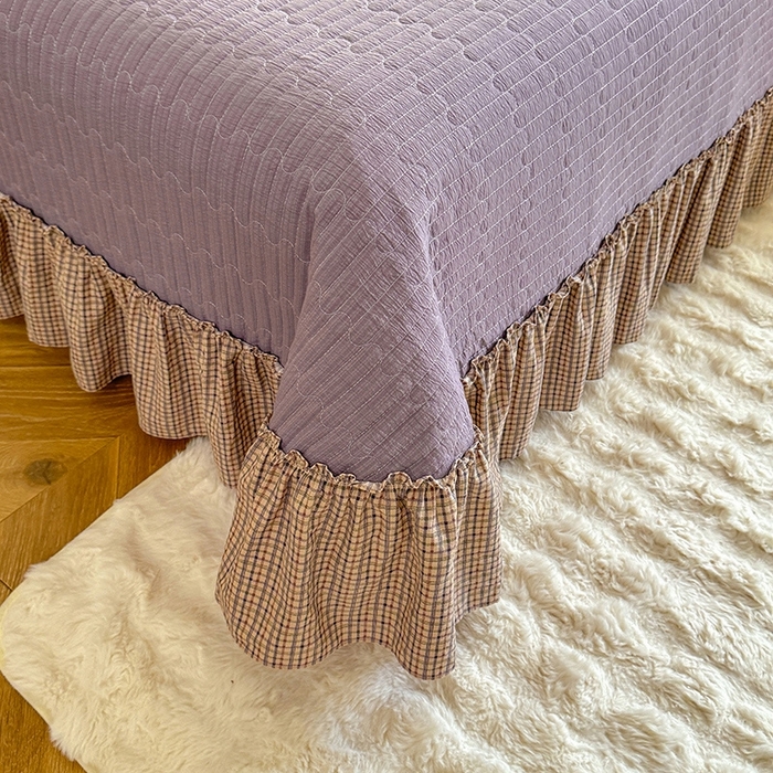 91家纺网 家纺一手货源 找家纺 韩约家纺 2025新款全棉纯棉镂空双色刺绣花边法式床盖款棉麻四件套 简熙