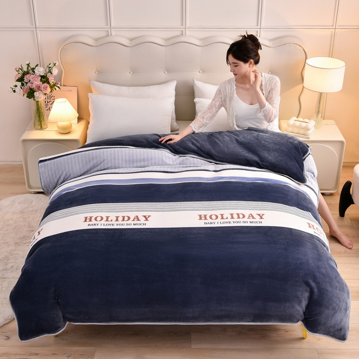 绒宴2025新230克特厚款印花牛奶绒单被套法莱绒金貂被套单件 绅士条纹