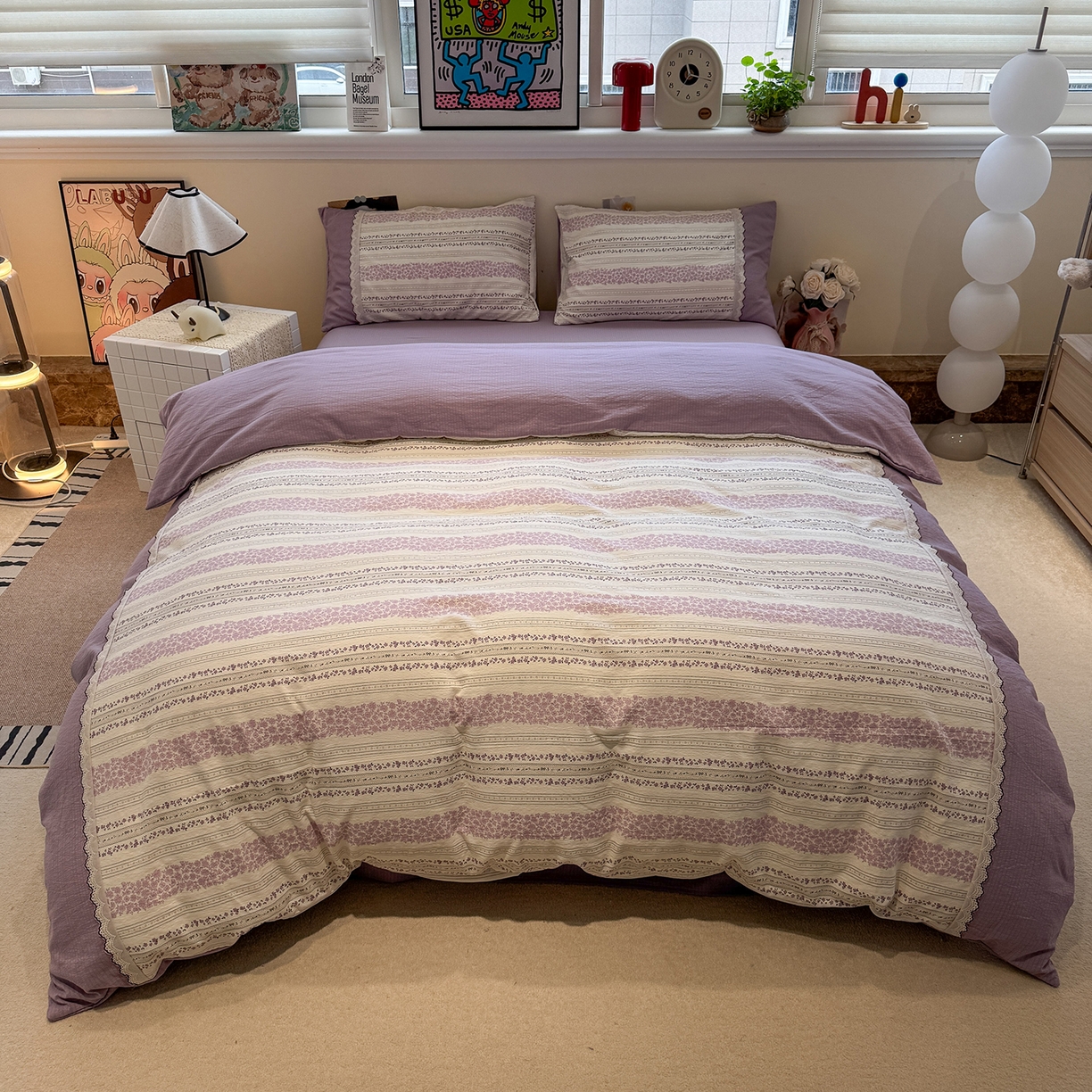 91家纺网 家纺一手货源 找家纺 水墨江南 2025新款云感皱皱纱全棉花边四件套-场景二 花边款-花序