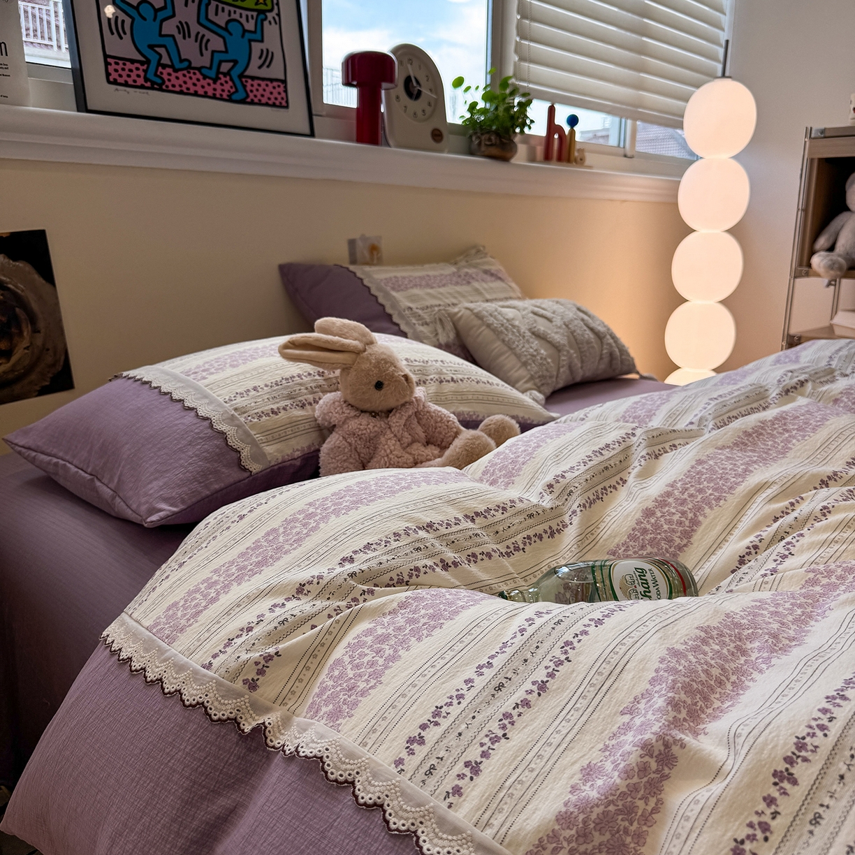 91家纺网 家纺一手货源 找家纺 水墨江南 2025新款云感皱皱纱全棉花边四件套-场景二 花边款-花序