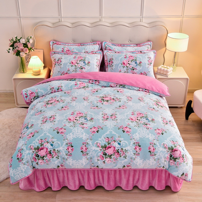 91家纺网 家纺一手货源 找家纺 绒宴2025新230克特厚款印花牛奶绒单被套法莱绒金貂被套单件 拾光