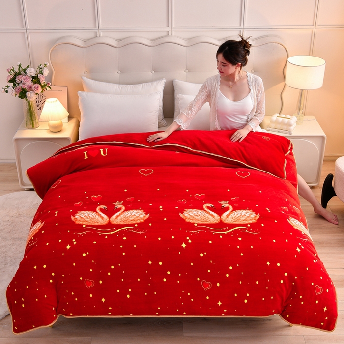 绒宴2025新230克特厚款印花牛奶绒单被套法莱绒金貂被套单件 心心相印