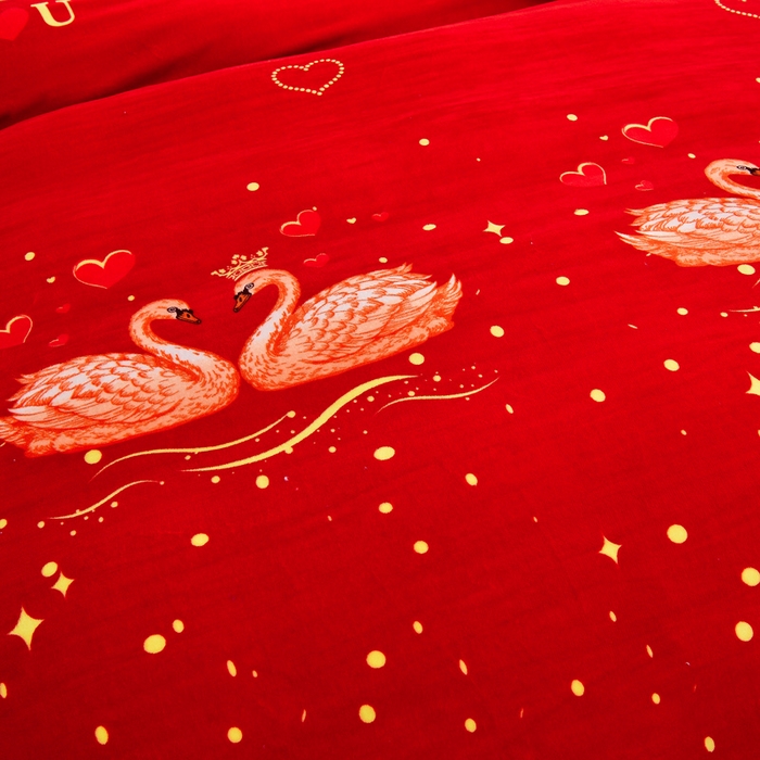 91家纺网 家纺一手货源 找家纺 绒宴2025新230克特厚款印花牛奶绒单被套法莱绒金貂被套单件 心心相印