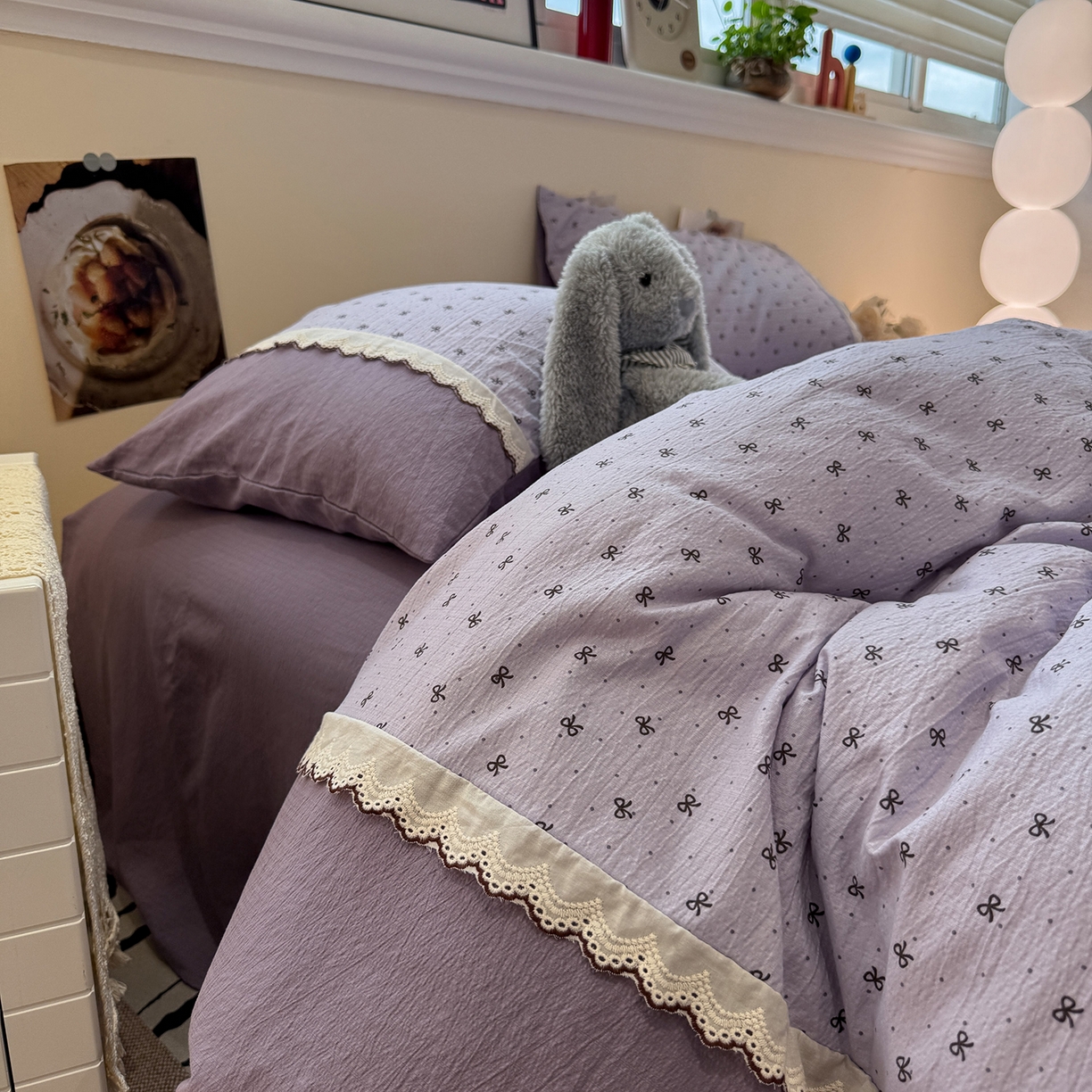 水墨江南 2025新款云感皱皱纱全棉花边四件套-场景二 花边款-欢乐颂