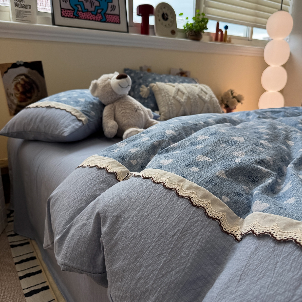 水墨江南 2025新款云感皱皱纱全棉花边四件套-场景二 花边款-小确幸